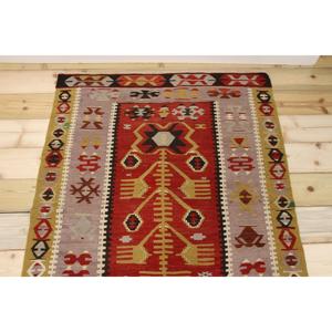 Tapis turc 3,3x4,5 pieds, rouge, patchwork, en laine, avec envers en latex, design traditionnel écologique, poils moyens - Product Image 3