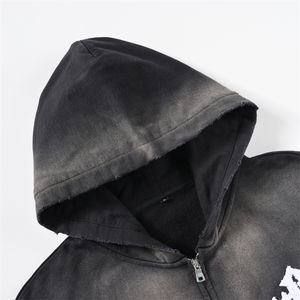 Sportish Impex High Quality Vintage Sun-Bleached <b>Cropped</b> <b>Zip</b> <b>Up</b> Hoodie Acid Wash Distressed Towel Embroidery Men - Product Image 5