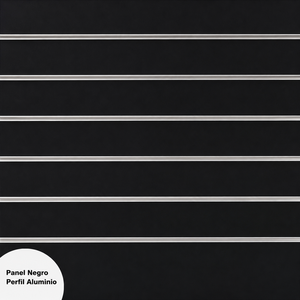 Panneaux de mur à lamelles renforcés noirs de 19 mm avec inserts en aluminium naturel de 1,2 mm 1200x1200 mm Fabriqués en Espagne Catégorie de produit Panneaux d'affichage - Product Image 1