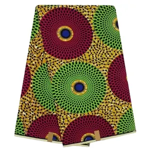 Vải Cotton Ankara Polyester Sáp Phi Màu Đỏ In Hình Học Batik Thật Nigeria Cho W