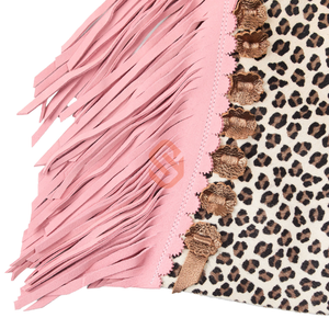 Montar a caballo medio cuero Chaps elegante Animal estampado genuino cuero de vaca gamuza leopardo Chaps Pink Fringe Western Girl Chinks - Product Image 3