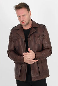 2025 Veste en cuir matelassé d'hiver pour hommes en cuir marron de haute qualité avec fonction chauffante confortable et abordable - Product Image 2