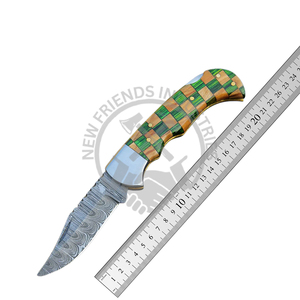 Handmade Damascus Steel Back <b>Lock</b> Pocket Knife Blue Olive Wood Handle DIY Sharp Edge Leather Sheath Personalized Folding Knife - Product Image 6