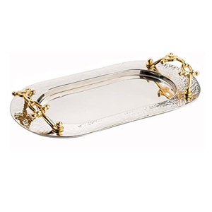 Plateau de service en métal martelé finition nickel, lot de trois, idéal pour les mariages et les réceptions - Product Image 2