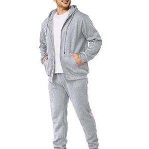 Survêtements unisexe gris en coton épais de qualité supérieure avec logo personnalisé Ensemble de jogging uni à capuche pour hommes Survêtements thermiques décontractés pour l'hiver - Product Image 1