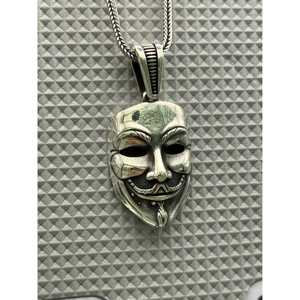 Collar con Colgante de Máscara Anónima Estilo Punk Unisex de Plata de Ley 925, Guy Fawkes V Vendetta, Cadena Hacker, Colgantes Finos - Product Image 6
