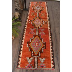 Vintage 2.7x8.4 ft Rug, <b>Runner</b> Turkish Rug, <b>Red</b> Plants & trees Wool Rug - Product Image 1