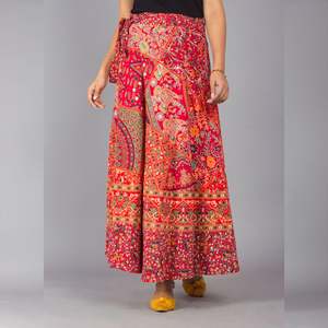 Jupe longue ethnique rouge à imprimé, styles droit et portefeuille, longueur midi, respirante, ajustable, en élasthanne, pour grandes tailles - Product Image 3