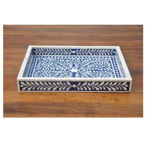 Bandeja con incrustaciones de hueso de estilo, bandeja de servicio hecha a mano, incrustaciones de hueso de lujo, desayuno de Ramadán, comida, fruta, café, té, bandeja decorativa a bajo - Product Image 2