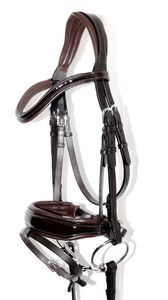 Bride de cheval anatomique en cuir ORANGE Freeway MonoCrown Shaped Cut Away Poll Cut Back for Riding - Product Image 3