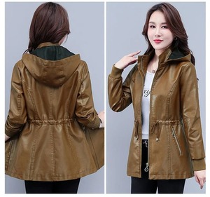 Chaqueta de cuero para mujer 2025 chaqueta básica abrigo mujer invierno motocicleta chaqueta PU cuero cremallera sudaderas con capucha prendas de vestir exteriores - Product Image 5