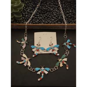 Conjunto de Collar de Libélula Zuni con Múltiples Piedras y Plata de Ley, Joyería Artesanal de Moda - Product Image 2