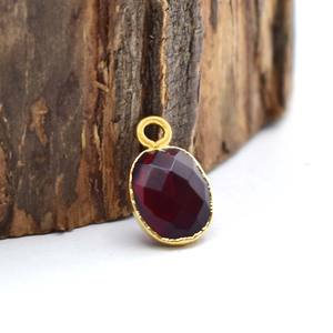 จี้พลอยโกเมนทรงรีเหลี่ยมเพชรพลอยขนาด 8x10 มม. ชุบทอง สำหรับทำเครื่องประดับ - Product Image 1