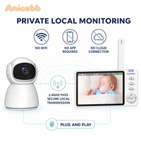 Produits pour bébés, audio bidirectionnel intérieur, vision nocturne, détection de mouvement, écran 720P de 5 pouces, rappel d'alimentation, sirène intégrée, lecteur de musique