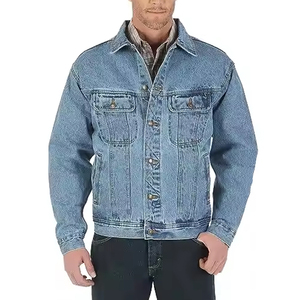 Unisex Vintage Zipper Closure <b>Denim</b> <b>Jacket</b> High Quality Crocheted Button Winter Season Plus Size <b>Men's</b> Casual Fashion OEM Washed - Product Image 4