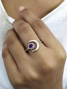 Plata de Ley 925 sólida, amatista Natural, cabujón, piedra preciosa, anillo hecho a mano, joyería de plata de ley 925, anillo estampado, joyería - Product Image 2