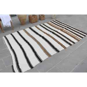 Alfombra Vintage Grande de 5.4x8.3 pies, Alfombra Turca Blanca a Rayas - Product Image 3