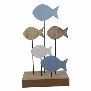 Juego de Esculturas de Peces de Madera Hechas a Mano, Decoración Costera, Soporte Artístico para Exhibición en Sala de Estar, Mesa Interior - Product Image 1