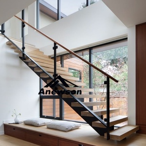 Gran oferta, Material de madera de construcción interior moderno, barandilla de vidrio, Balu barandilla de acero, escalera recta, escalera - Product Image 2