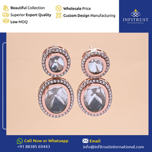 Fourniture directe d'usine vente chaude boucle d'oreille suspendue en plaqué or rose bordé de Polki non coupé chic du fournisseur indien - Product Image 2