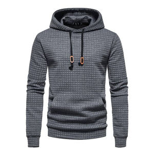 Pull-over décontracté à capuche pour hommes Sweat-shirt à capuche en coton matelassé à carreaux de couleur unie pour hommes - Product Image 1