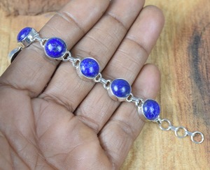 Lapis Lazuli Gemstone Solid Round Shape Handmade Sterling Silver Tennis <b>Bracelet</b> <b>Gold</b> Plated Gift Jewelry - Product Image 3