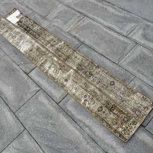 Turkish Vintage Rug, 1.2x6.3 ft Rug, <b>Brown</b> Floral <b>Wool</b> Rug - Product Image 4