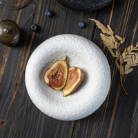 YAYU Vaisselle moderne avec logo personnalisé Vaisselle en porcelaine blanche à texture de pierre Assiettes profondes en céramique noire Bol à dessert pour restaurant
