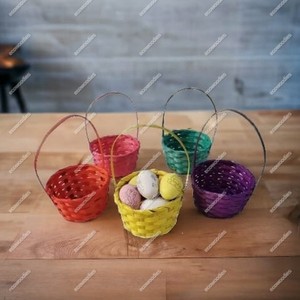 Ecowoodies Cute Bamboo Circle Mini Multi Color Vintage Eco-Friendly Multifunction Gift <b>Basket</b> Handle Modern Design Various Sizes - Product Image 2