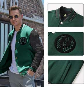 Chaqueta universitaria unisex OEM con logotipo personalizado cuerpo de lana PU mangas de cuero chaqueta de bombardero de béisbol ropa de abrigo escolar - Product Image 4