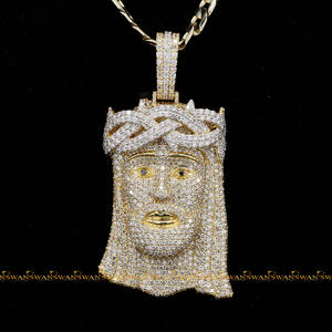 Amazing 10kt Yellow Gold Hip Hop Stylish Fully Iced Out With Round Brilliant Cut Moissanite Diamond Jesus Pendant - Product Image 1