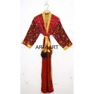 Vêtements de nuit indiens de luxe pour femmes Kimono en soie respirant Ceinture Style bohème Patchwork Robe en soie recyclée Bikini Cover Up Spa Kimono - Product Image 6