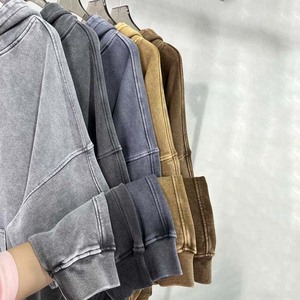 Sweat à capuche unisexe manches longues automne surdimensionné français polaire sweat lavage à l'acide rétro Streetwear Vintage poches brodées - Product Image 3