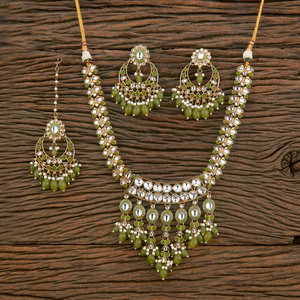 Classic Look of Brass Copper Indo Western <b>Pearl</b> <b>Necklace</b> <b>Set</b> With Mehndi Plating for Womens - Product Image 4