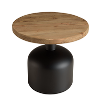 Table basse d'appoint ronde moderne avec dessus en bois massif et cadre en métal durable | Meubles de salon à revêtement en poudre