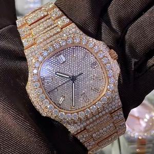 Montre Hip Hop VVS Moissanite entièrement sertie de diamants, de luxe, faite à la main, mouvement mécanique automatique avec gravure - Product Image 3