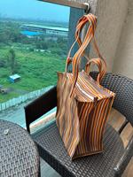 Sac fourre-tout unisexe personnalisé, écologique, réutilisable, en nylon tissé rayé, fait main, recyclé, imperméable, de haute qualité