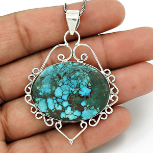 Luxury Bohemian Design Natural Turquoise Gemstone Handmade Pendant Necklaces 925 Sterling <b>Silver</b> <b>Rope</b> <b>Chain</b> Oval Stone Jewelry - Product Image 2