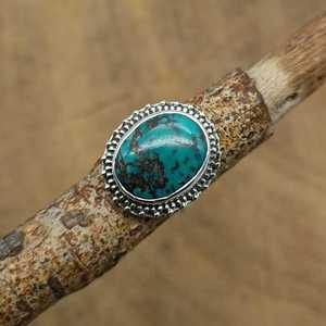 À la mode 925 argent Sterling tibétain Turquoise pierre précieuse à la main bague pour les femmes élégant lunette réglage fête de mariage fantaisie - Product Image 1