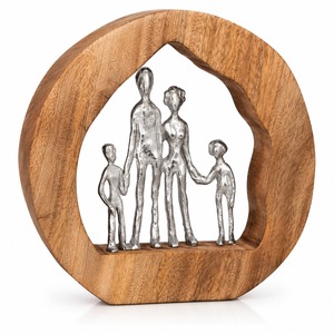 Sculpture de figurines familiales en bois et métal faites à la main - Décoration de table moderne pour salon, cadeau idéal pour l'inauguration d'une maison et les anniversaires - Product Image 1