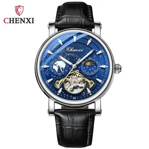 2023 CHENXI 8872 новые модные дизайнерские Звездные небесно-голубые часы Мужские механические часы с скелетом, часы с Лунной фазой, автоматические наручные часы