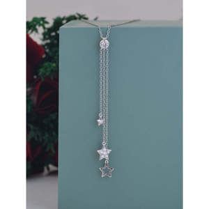 American Three-Row Lariat <b>Necklace</b> with <b>Diamonds</b> in <b>Silver</b> - Product Image 2