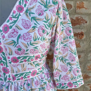 Hand Block Printed 100% Cotton Indian <b>Dress</b> Casual Tunics and <b>Long</b> <b>Gown</b> with Embroidered Decoration" - Product Image 1