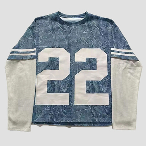 Wholesale Men's Oversized High Street T-<b>Shirts</b> 100% Cotton Screen Printed Double <b>Waffle</b> Sleeves Side Stripes Raw Hem Drop - Product Image 5