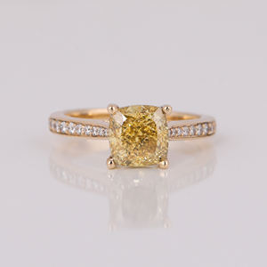 Luxueux platine plaqué or pavé réglage coupe côté bague de fiançailles jaune coussin coupe laboratoire créé diamant Style classique filles - Product Image 2