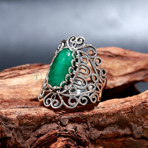 Anillo Vintage de piedras preciosas de Esmeralda Natural de Zambia hecho a mano 925 Plata de Ley sólida diseñador grande todos los tamaños anillo fino semiprecioso - Product Image 3