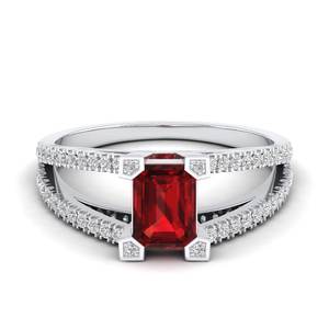 แหวนแต่งงาน REYES รุ่นใหม่ล่าสุด ทองคำแท้ 14K ประดับพลอยโกเมนทรงเหลี่ยม 1 กะรัต สำหรับผู้หญิง พร้อมใบรับรอง IGI - Product Image 1