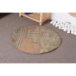 Classic Vintage Brown Wool <b>Rug</b> 2.5' X 2.5' (77cm X 77cm) Flat Weave Patchwork Design <b>Hallway</b> Rectangle Area Large Area Room <b>Rug</b> - Product Image 3