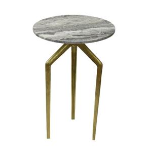 Mesa Redonda de Mármol y Aluminio con Tres Patas de Metal Acabado Dorado, Mesa Redonda de Café o Auxiliar para Muebles del Hogar - Product Image 3