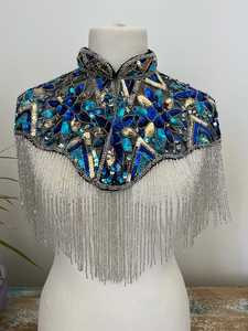 Robe cape élégante Burlesque Satin perlé paillettes col en V attache écologique lavable cachemire Vintage asymétrique Club Party - Product Image 3